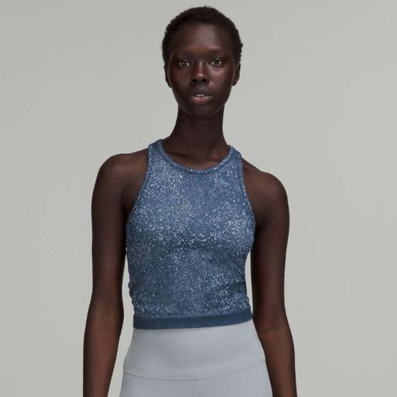 Lululemon Ebb to Street Cropped Racerback Tank Top in Mineral Blue - size 8 - Picture 2 of 9